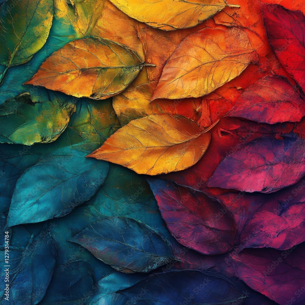Poster autumn leaf spectrum: a gradient of colors in nature's palette, displaying textures and seasonal cha