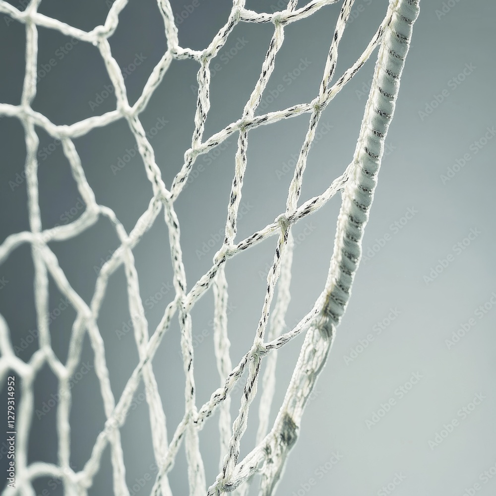 Poster close-up of a pristine white net: a textured look at knotted rope against a soft, gray background