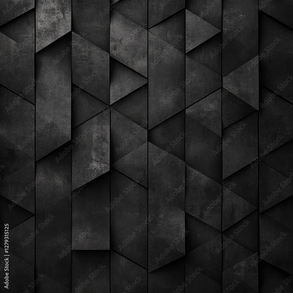 Aufkleber Dark Geometric Texture: Abstract 3D Triangles with Rough Surface and Deep Shadows Create a Modern, Bold Design.