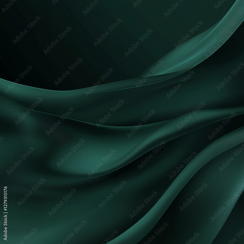 Poster dark teal fabric waves: abstract digital art with flowing textile texture and elegant design