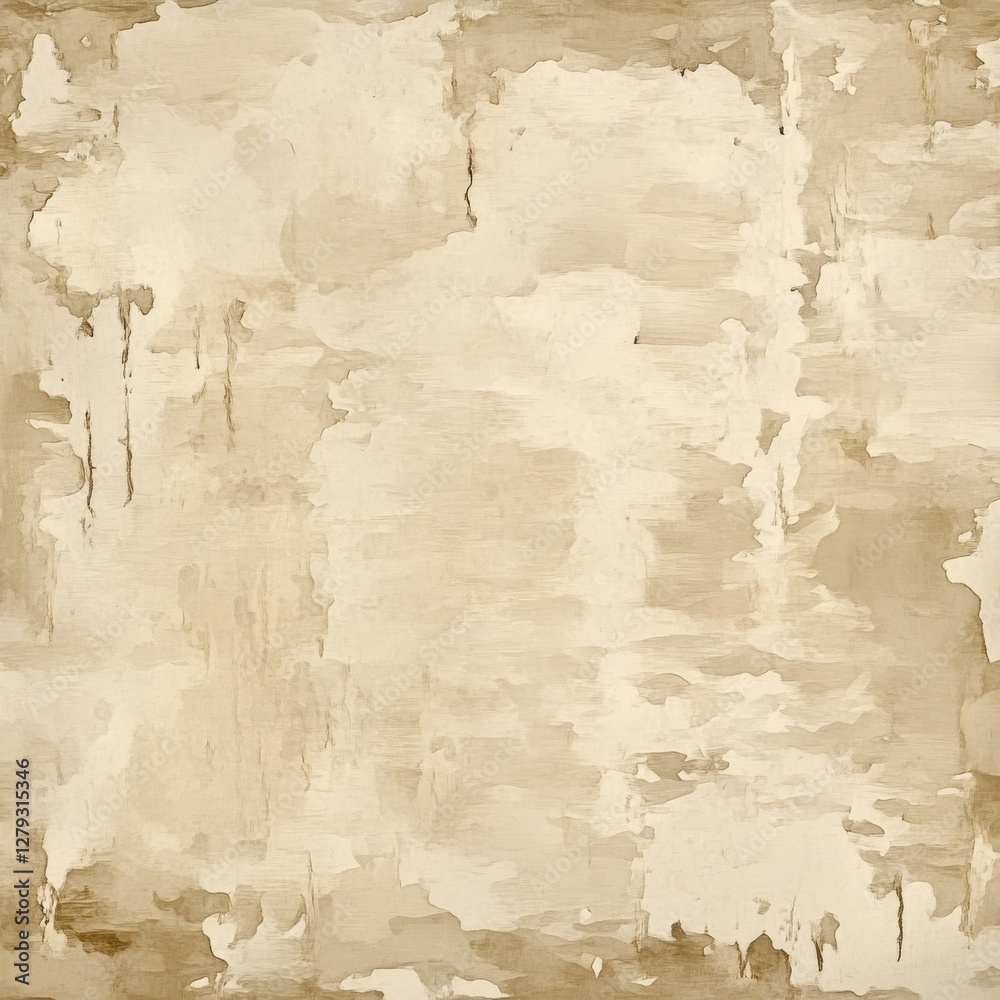 Aufkleber Distressed beige wall texture with peeling paint and aged paper effect, creating a vintage and weathered appearance.