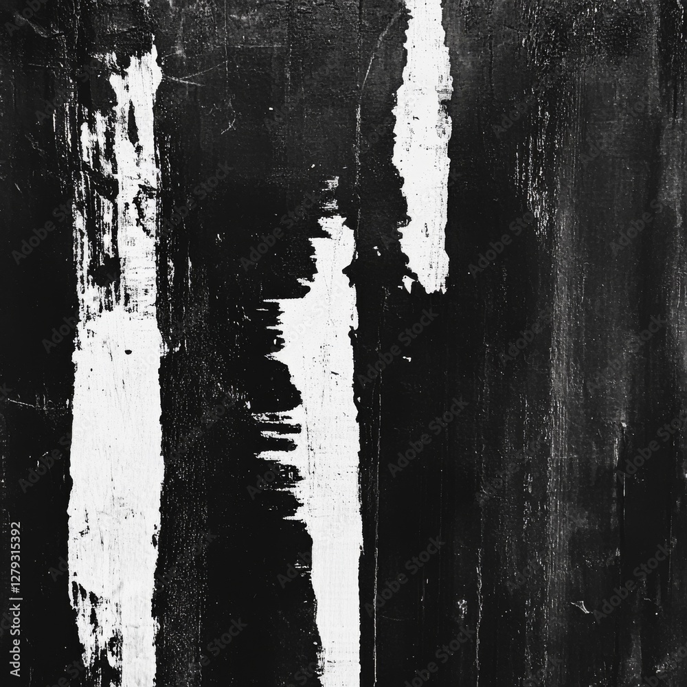 Poster distressed verticality: an abstract monochromatic study of white paint peeling on a dark textured su