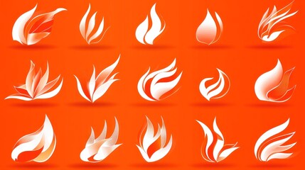 Collection of Abstract Flame Design Elements: 15 Unique Fire Icons for Branding, Web Design, and More