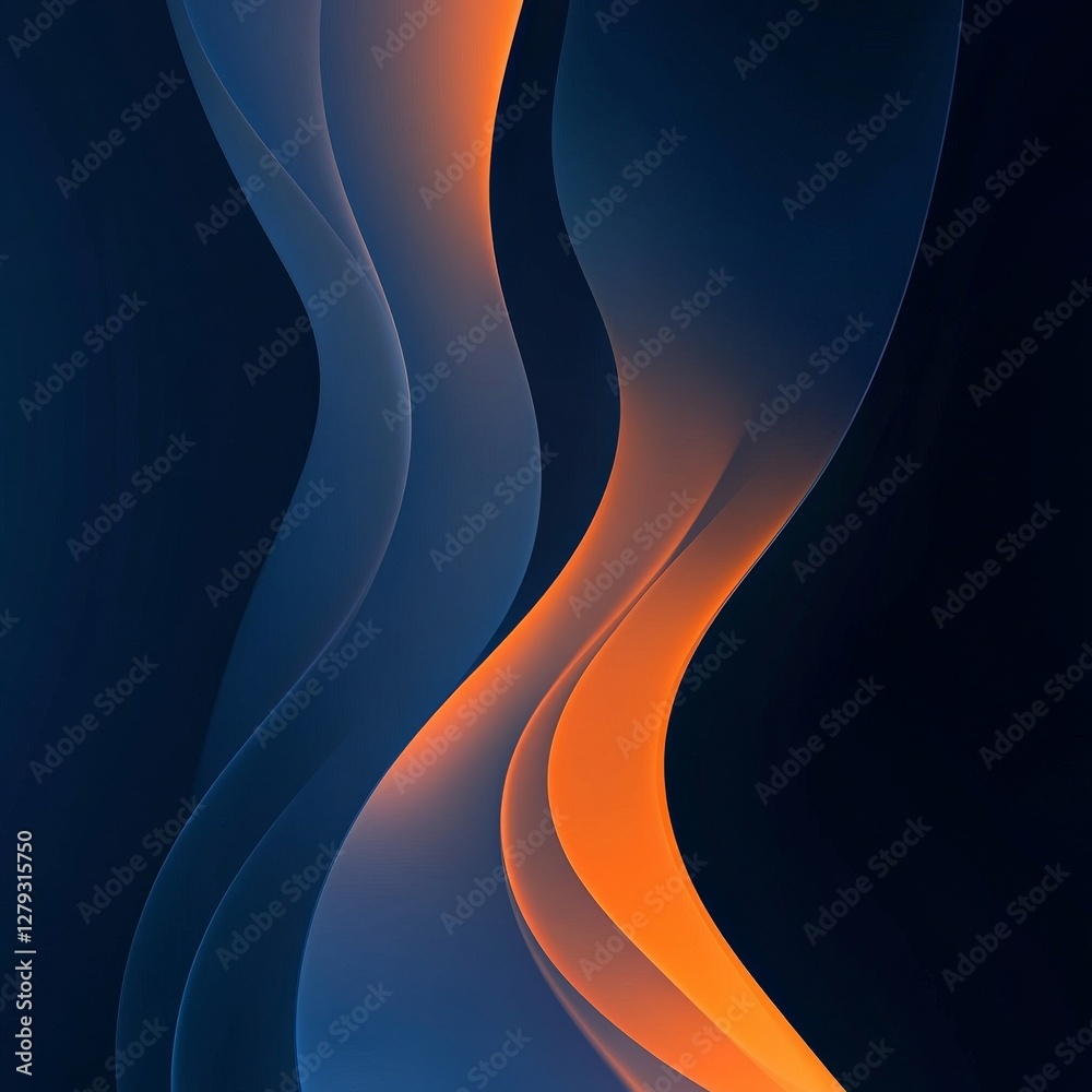 Leinwandbilder Elegant Abstract: Dynamic Flow of Blue and Orange Waves on a Dark Background Creating a Visually Striking Design