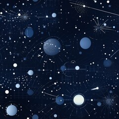 Minimalist geometric pattern of satellites orbiting earth in monochrome with futuristic elements