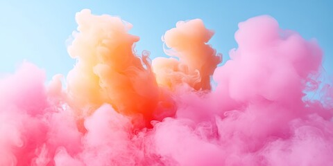 Fototapeta premium Abstract Colorful Smoke Clouds Against Light Blue Sky