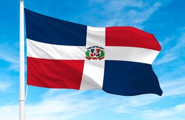 Flagpole with the flag of Dominican Republic 3D Rendering 
