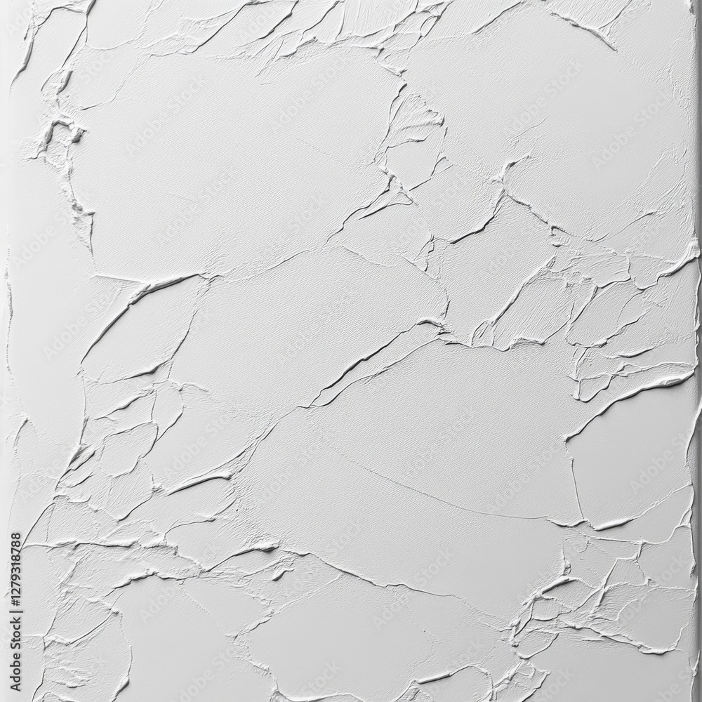 Poster white textured surface with cracks: a detailed macro of plaster or paint with an artistic and modern