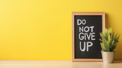 Bright yellow message board encouraging perseverance with the phrase DO NOT GIVE UP prominently displayed against a cheerful backdrop