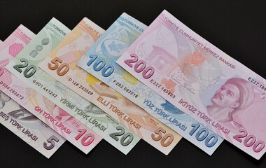 Images of banknotes of various countries. turkish lira photos.