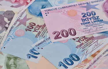 Images of banknotes of various countries. turkish lira photos.