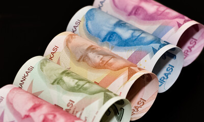 Images of banknotes of various countries. turkish lira photos.