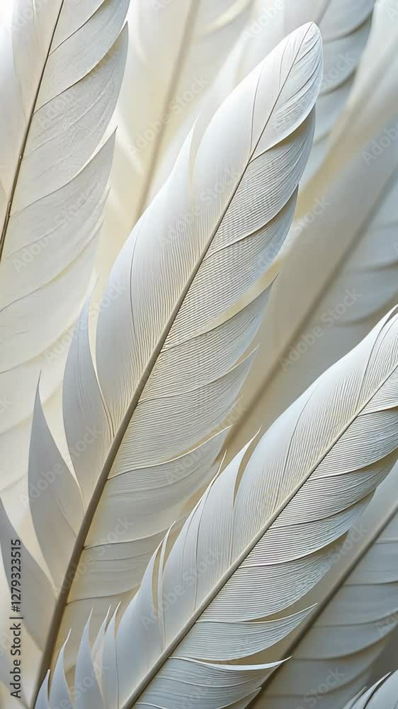 Poster a close up of a white feather with a black tip. the feather is very thin and has a black tip