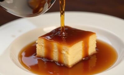 Delicious cake with caramel drizzle