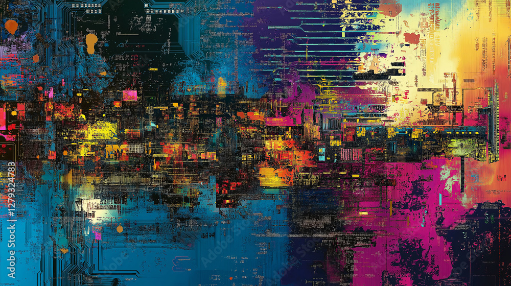 Poster a circuit board reimagined as a work of abstract art.