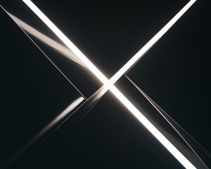 Abstract glowing light beams intersecting at an angle, creating a dynamic X shape on a dark background, symbolizing energy, contrast, and modern minimalist design. Gamer background