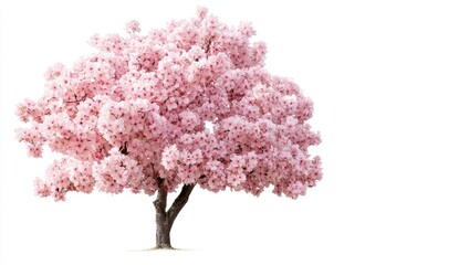 Beautiful Pink Blossom Tree Isolated on White Background