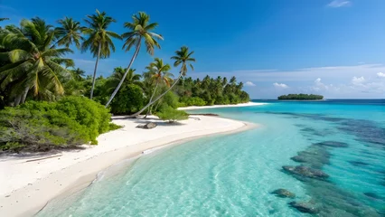 Poster de jardin  Tropical island with turquoise water white san  © ThomasStockArt