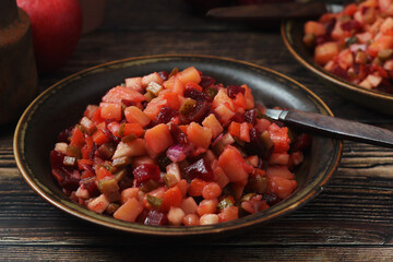 A bowl with traditional Rosolli salad, Finnish cuisine	