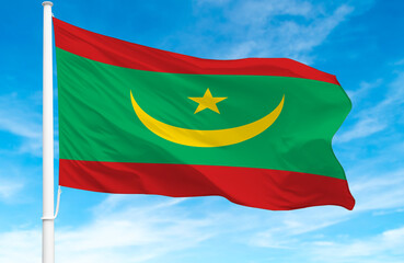  Flagpole with the flag of Mauritania 3D Rendering