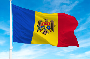 Flagpole with the flag of Moldova 3D Rendering
