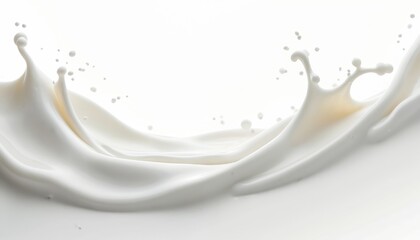 Photo of milk wave border, silk smooth liquid isolated on white background. Creamy splash texture. Wave motion with bubbles and ripples. Clean dairy food drink concept, lactose fluid.