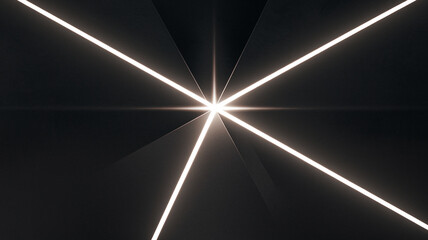 A dark minimalist image with a sharp glowing white light cutting through the center, creating a starburst effect that represents modernity, technology, and sophistication. Gamer background