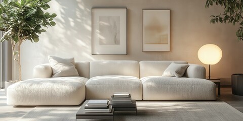 Fototapeta premium Chic living room with boucle furniture and natural light