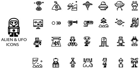 Alien and UFO simple concept 28 icons set. Contain such alien and more .Vector illustration.