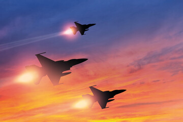 Air Force Day. Aircraft silhouettes on backdrop of sunset.