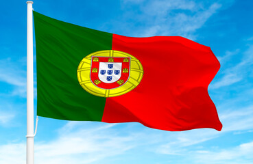 Flagpole with the flag of Portugal 3D Rendering