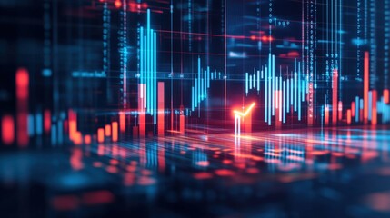Abstract digital financial data visualization with glowing charts and graphs in a futuristic setting