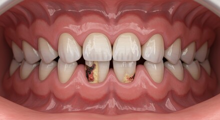 Advanced Periodontitis Demonstrating Gum Recession, Root Exposure, and Bone Loss