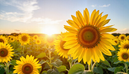 Obraz premium Bright sunflowers blooming in midday field, symbolism of joy