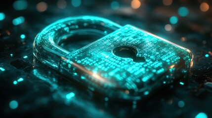 A glowing digital padlock surrounded by binary code, symbolizing cybersecurity and protection