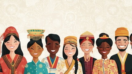 Diverse People in Traditional Attire, Cultural Exchange