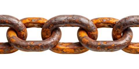 Rusty Metal Chain Isolated on Transparent Background – Oxidized Iron Links, Industrial Texture