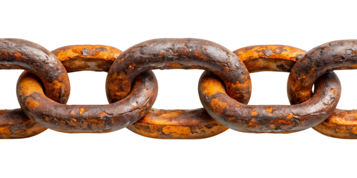 Rusty Metal Chain Isolated on Transparent Background – Oxidized Iron Links, Industrial Texture