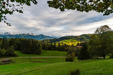 Mountain View in Gunzesried Bavaria Alps with Autumn Colors at the Allgau Nagelfluhkette
