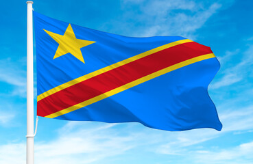 Flagpole with the flag of Democratic Republic of the Congo 3D Rendering