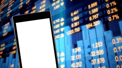 Modern smartphone with blank screen and stock market chart