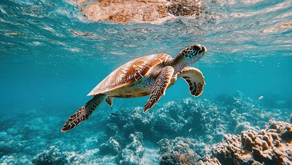 Obraz premium A sea turtle swimming in the ocean surrounded by plastic waste,