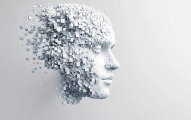 Abstract digital human face. Artificial intelligence concept of big data or cyber security. 3D illustration  
