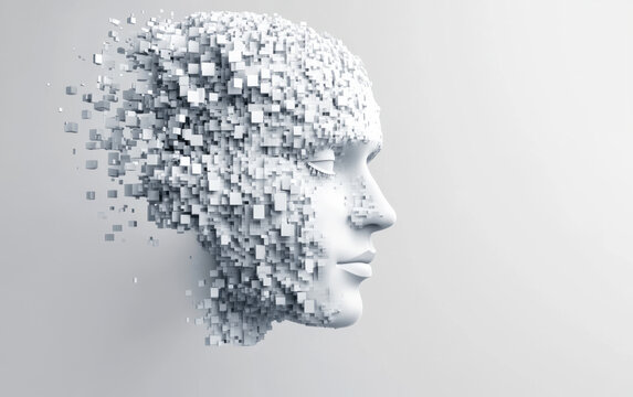Abstract digital human face. Artificial intelligence concept of big data or cyber security. 3D illustration  
 - Powered by Adobe