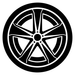 Obraz premium car wheel black silhouette vector, Simple silhouette Design vector icon with white background. Tire Vector, Sport car wheel 