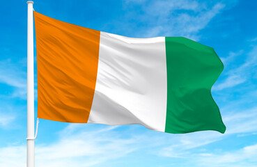 Flagpole with the flag of Ivory Coast 3D Rendering