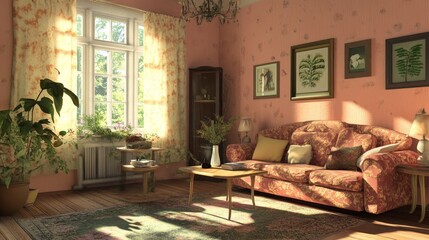 Modern Living Room Featuring a Cozy Sectional Sofa and a Round Coffee Table Near Large Windows With Green Views