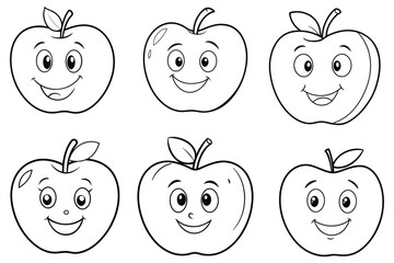 a smiling apple with big cute eyes vector line art