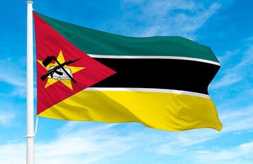 Flagpole with the flag of Mozambique 3D Rendering