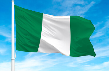 Flagpole with the flag of Nigeria 3D Rendering